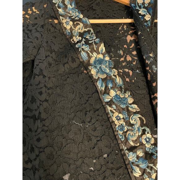 Vintage Handmade Womens Cardigan Medium Black Floral Lace Open Whimsigoth 90s - Picture 3 of 7